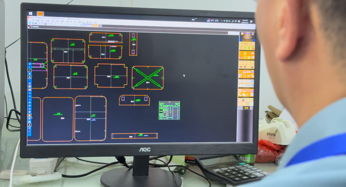 Pattern outlines displayed at a computer workstation