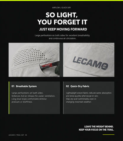LECAMO lightweight trail running hat with flexible brim and breathable side panels