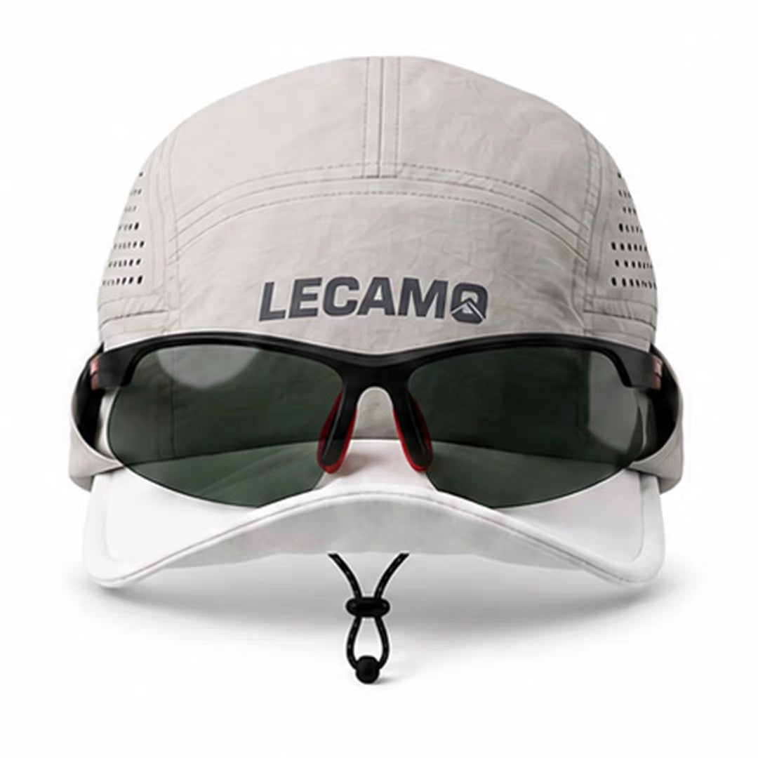 Fog White LECAMO lightweight trail running hat front view