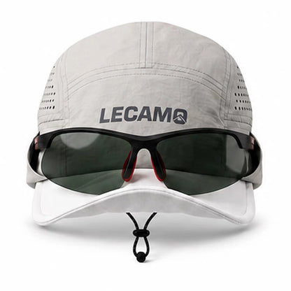 Fog White LECAMO lightweight trail running hat front view